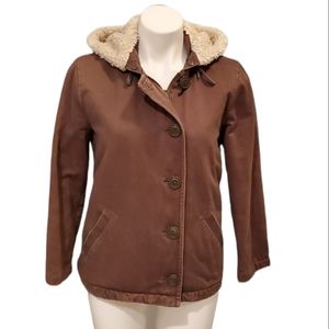 J Crew Brown Utility Coat with Sherpa Hood